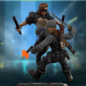 The masked vigilante Mocking-Bird engaged in close quarters combat with the wanted murderer, The Executioner.